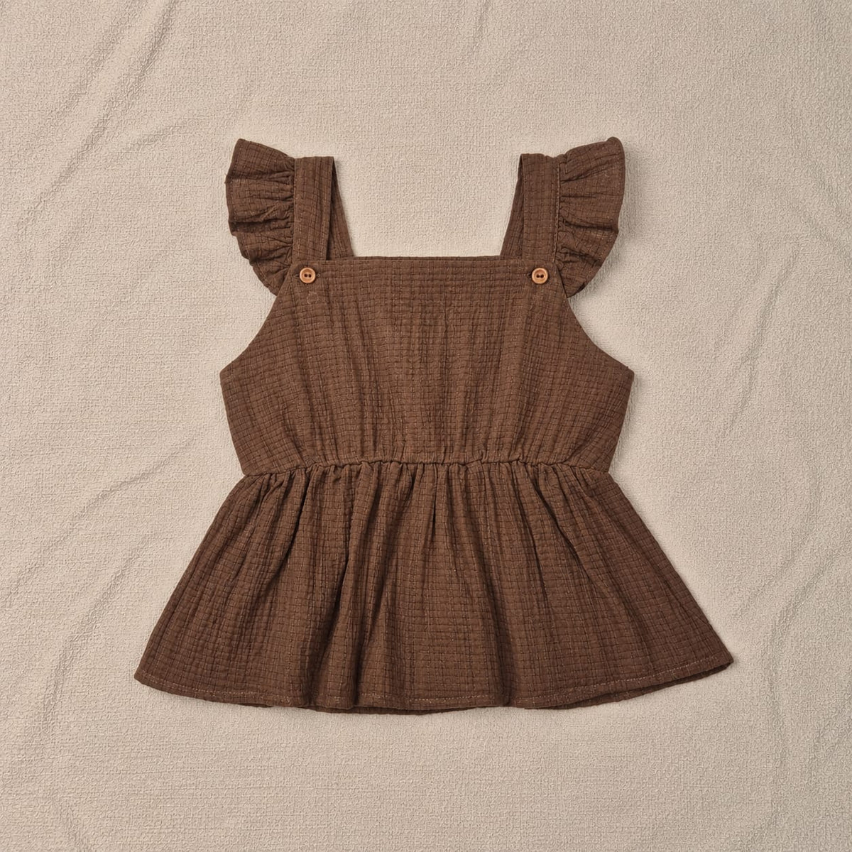 Brown Ruffle Strap Top & Wide-Leg Set