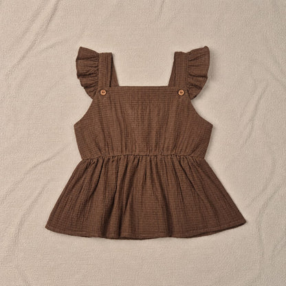Brown Ruffle Strap Top & Wide-Leg Set