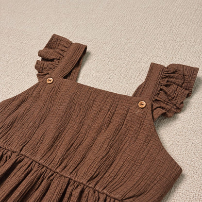 Brown Ruffle Strap Top & Wide-Leg Set