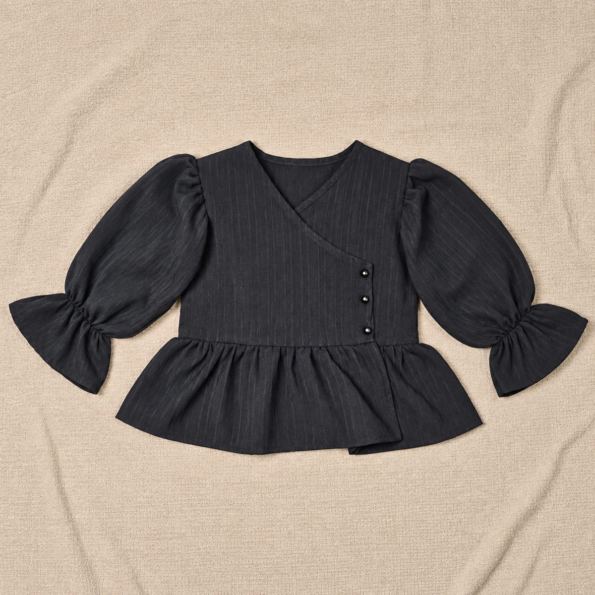 Black textured Peplum Set