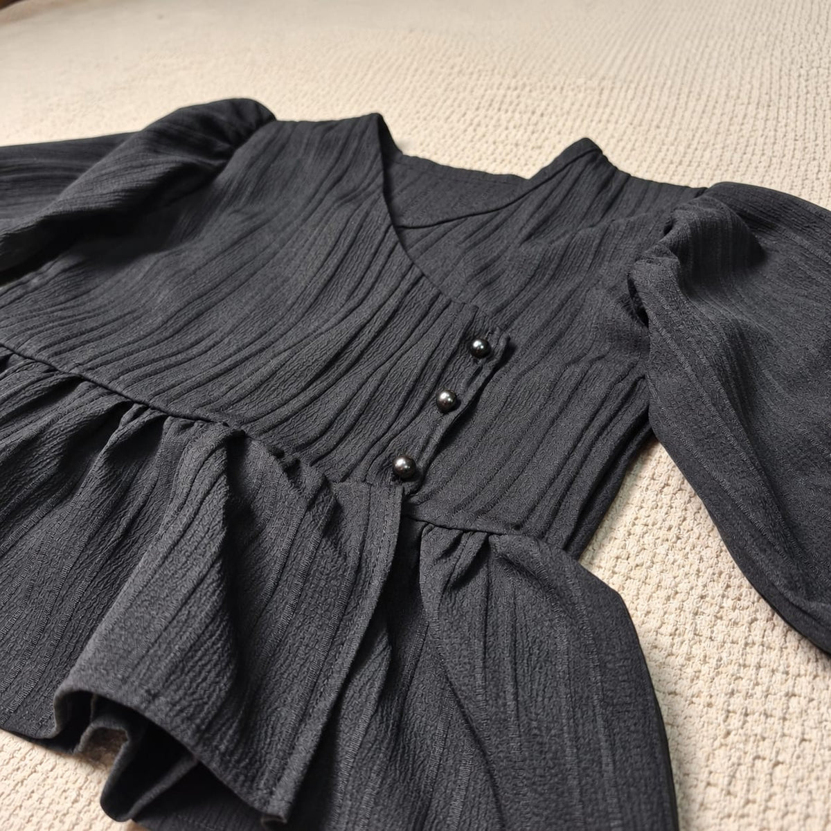 Black textured Peplum Set