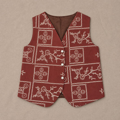 Rust Printed Waistcoat & Cream Pants Set
