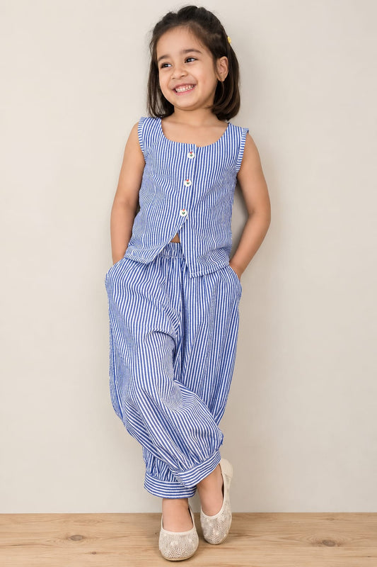 Blue Stripe Girls Co-Ord Set