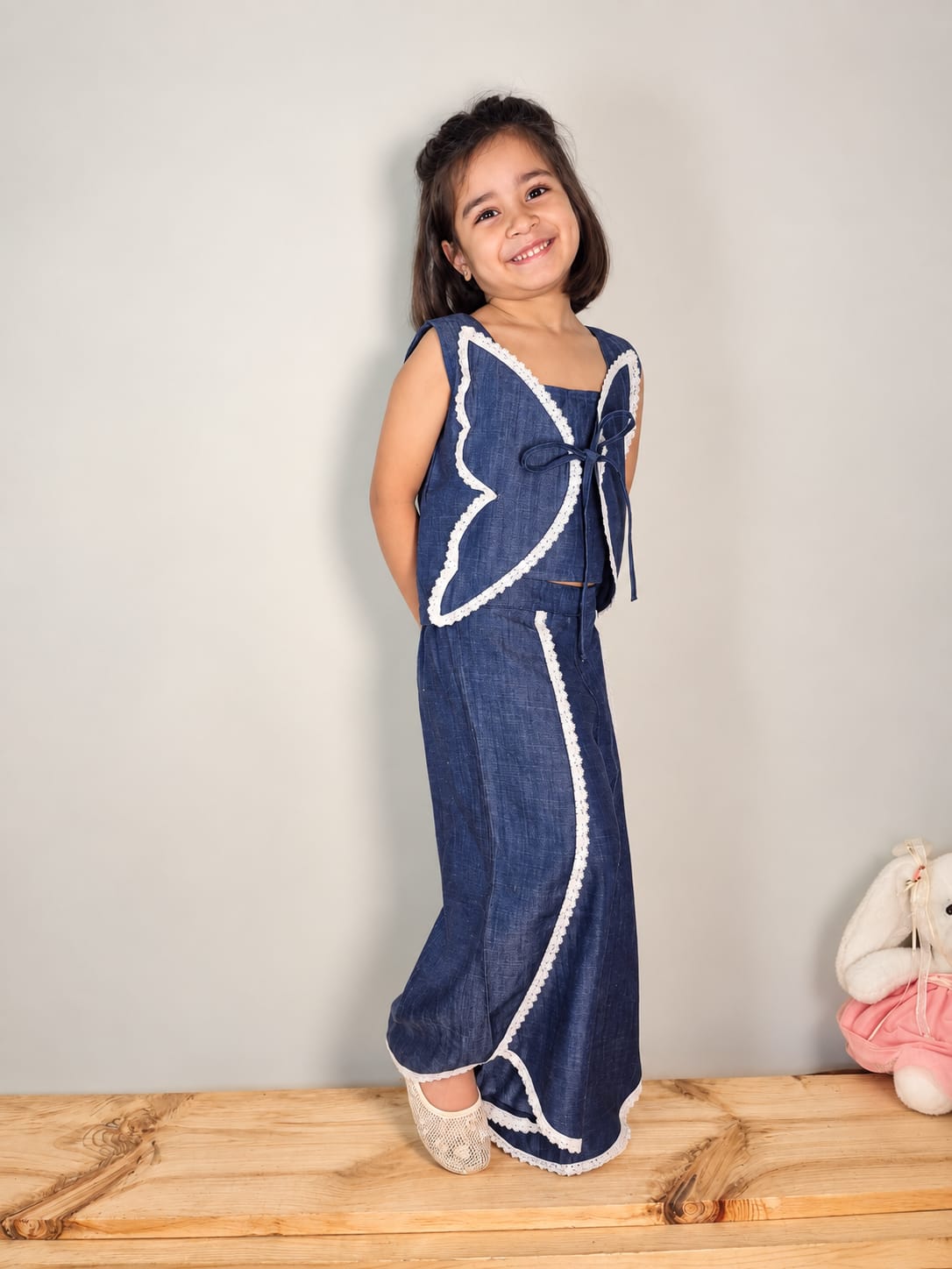 Navy Blue Lace-Trimmed Co-Ord Set