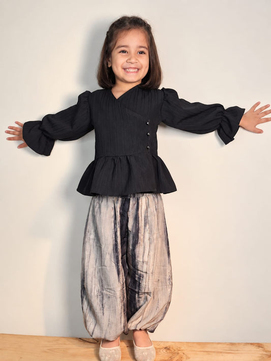 Black Pleated Peplum Set