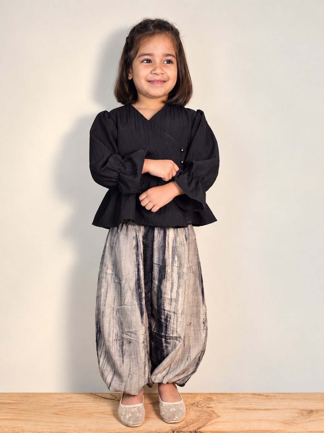 Black textured Peplum Set